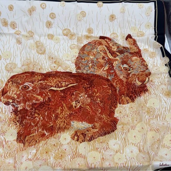 Salvatore Ferragamo Accessories - Vintage Salvatore Ferragamo Colorful Rabbit Silk Scarf